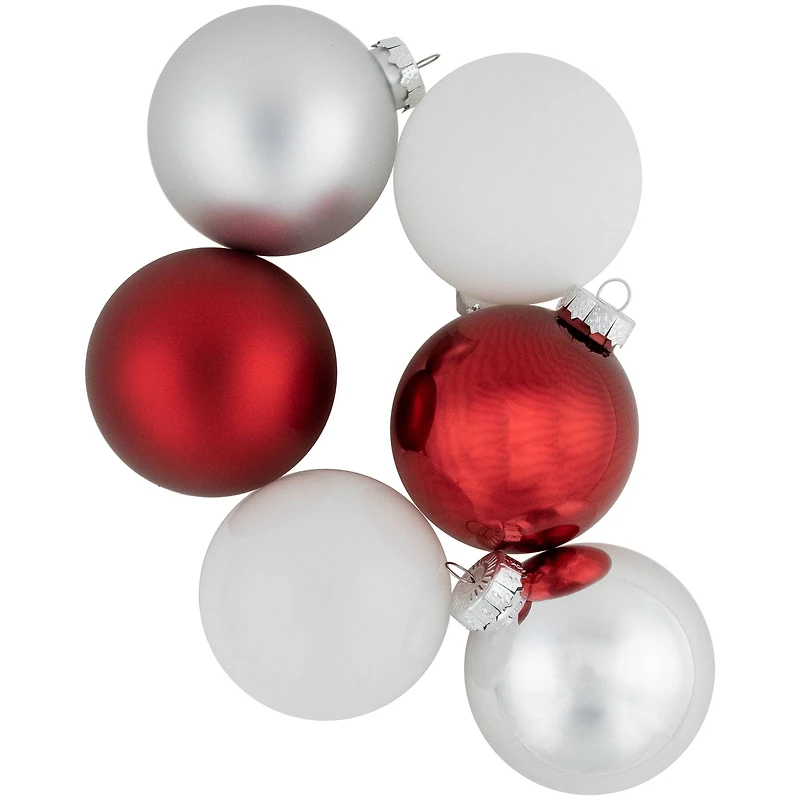 72ct. 2-Finish Red, Silver & White Glass Ball Ornaments