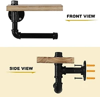 Natural Brown Industrial Wall-Mounted Rustic Toilet Paper Holder with Wood Shelf