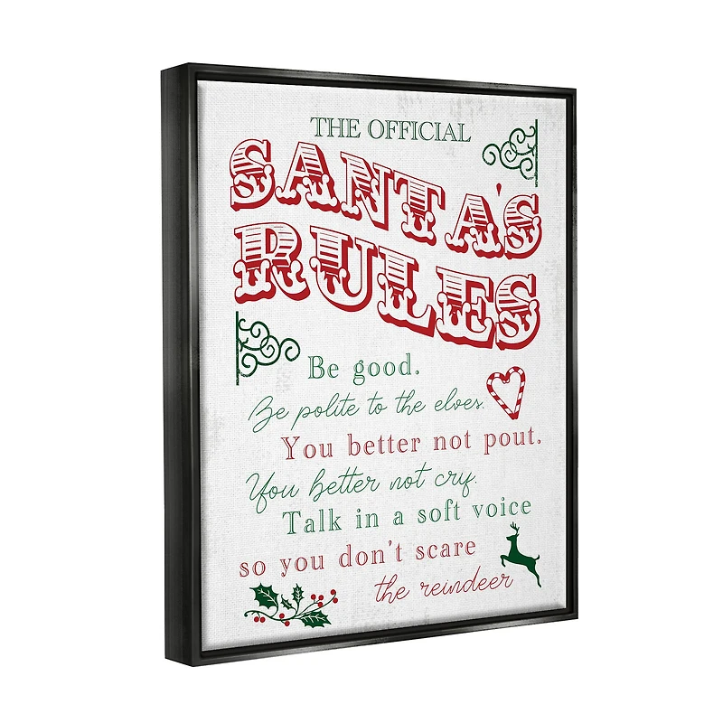 Stupell Industries Official Santa's Rules Christmas List Framed Floater Canvas Wall Art