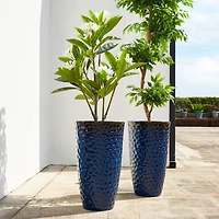 Glitzhome® 23.75" Eco-Friendly Honeycomb Textured Cobalt Blue Tall Plastic Planters, 2ct.