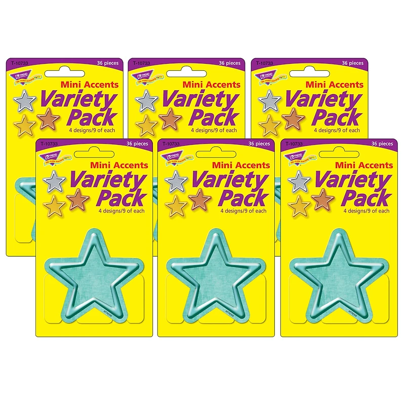 Trend I Heart Metal Stars Mini Accents Variety Pack, 6 Packs of 36