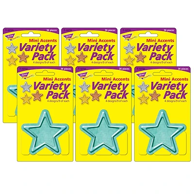 Trend I Heart Metal Stars Mini Accents Variety Pack, 6 Packs of 36