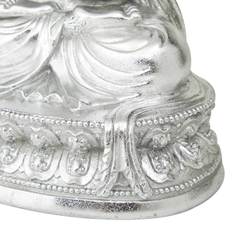 Silver Resin Bohemian Buddha Sculpture, 12" x 8" x 5"