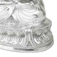 Silver Resin Bohemian Buddha Sculpture, 12" x 8" x 5"