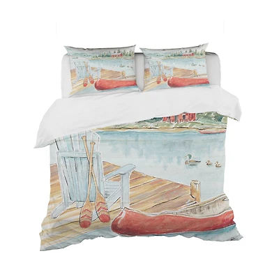 Designart 'Lake House Canoes III' Cottage Bedding Set