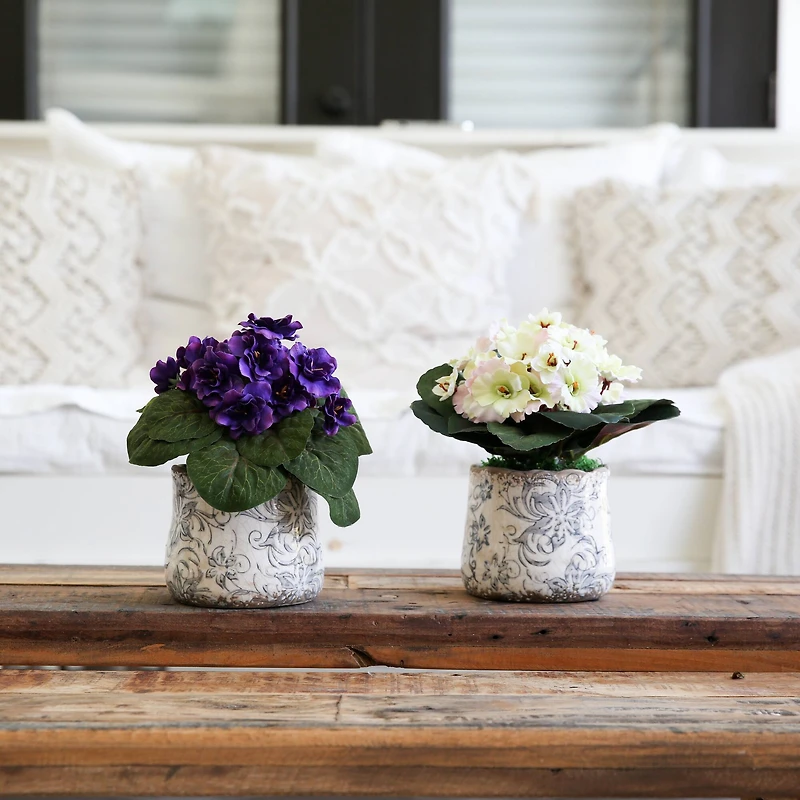8" African Violet Artificial Plant in Floral Design Vase Set