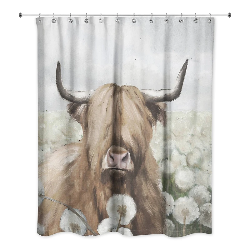 Highland Cow Dandelion Field 71" x 74" Shower Curtain