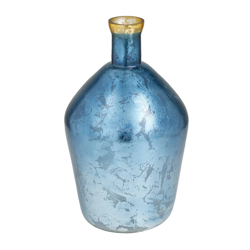 Blue Glass Coastal Vase, 15" x 9" x 9"