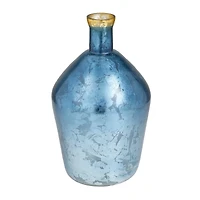 Blue Glass Coastal Vase, 15" x 9" x 9"