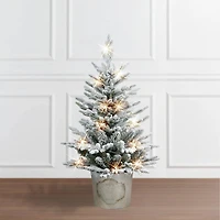 3ft. Pre-Lit Potted Flocked Artificial Christmas Tree, White LED Lights