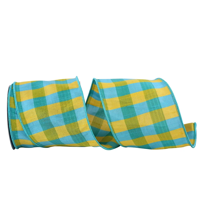 JAM Paper 4" x 10yd. Wired Sunshine Plaid Dupioni Ribbon