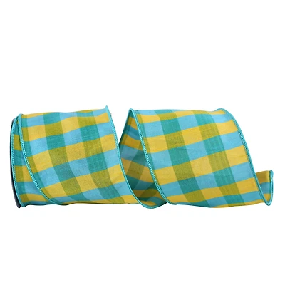 JAM Paper 4" x 10yd. Wired Sunshine Plaid Dupioni Ribbon