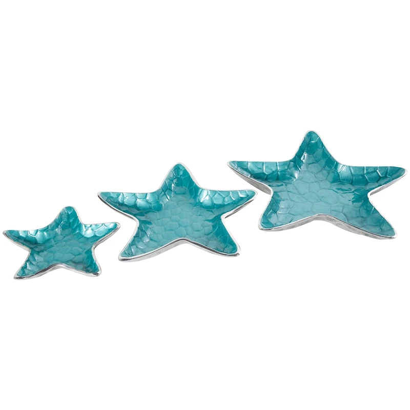 Blue Handmade Enameled Textured Aluminum Starfish Decorative Bowls Set