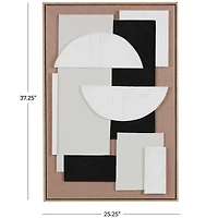 25" x 37" Brown Wooden Geometric Wall Art with Abstract Black and White Shapes