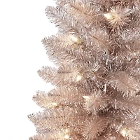 7ft. Pre-Lit Rose Gold Tinsel Artificial Christmas Tree, Clear Lights
