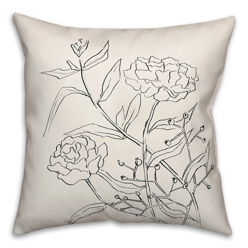 Pencil Florals Throw Pillow