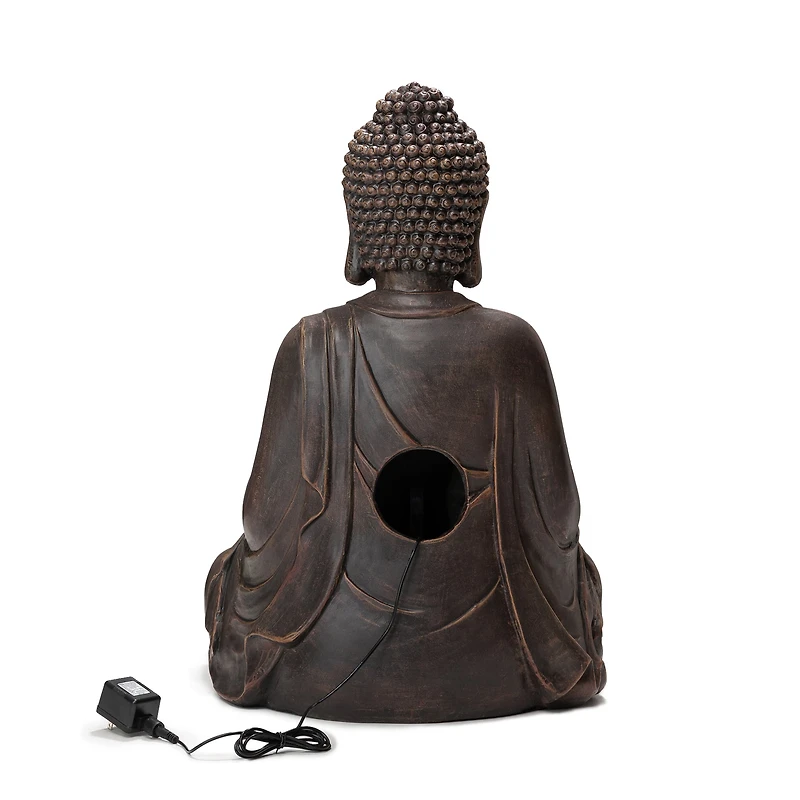 Glitzhome® 28.25" Zen-Style Meditating Buddha Statue Outdoor Fountain with LED Light