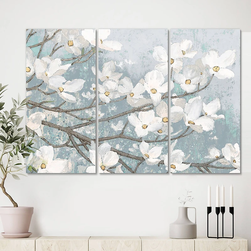 Designart - Blue on Grey Blossoms