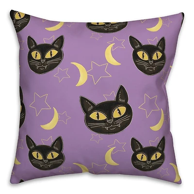 Cat, Moon & Stars Halloween Throw Pillow