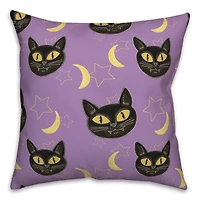 Cat, Moon & Stars Halloween Throw Pillow