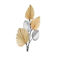 25" x 3" x 36" Brown Metal Leaf Layered Wall Decor with Palm Leave Accents
