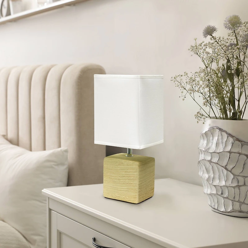 Simple Designs Stone Table Lamp with White Shade