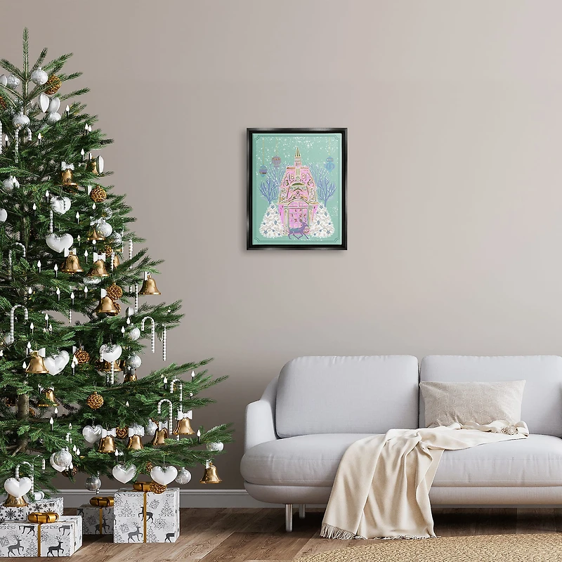 Stupell Industries Pastel Holiday Snowy Architecture Framed Floater Canvas Wall Art