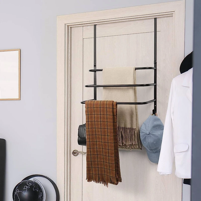 Black Over The Door Towel Rack Bathroom with Hooks