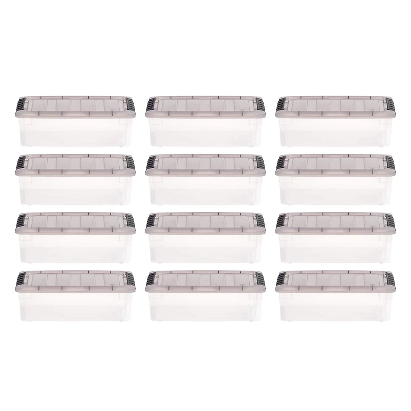 IRIS Stack & Pull Clear Plastic Storage Boxes with Gray Lid