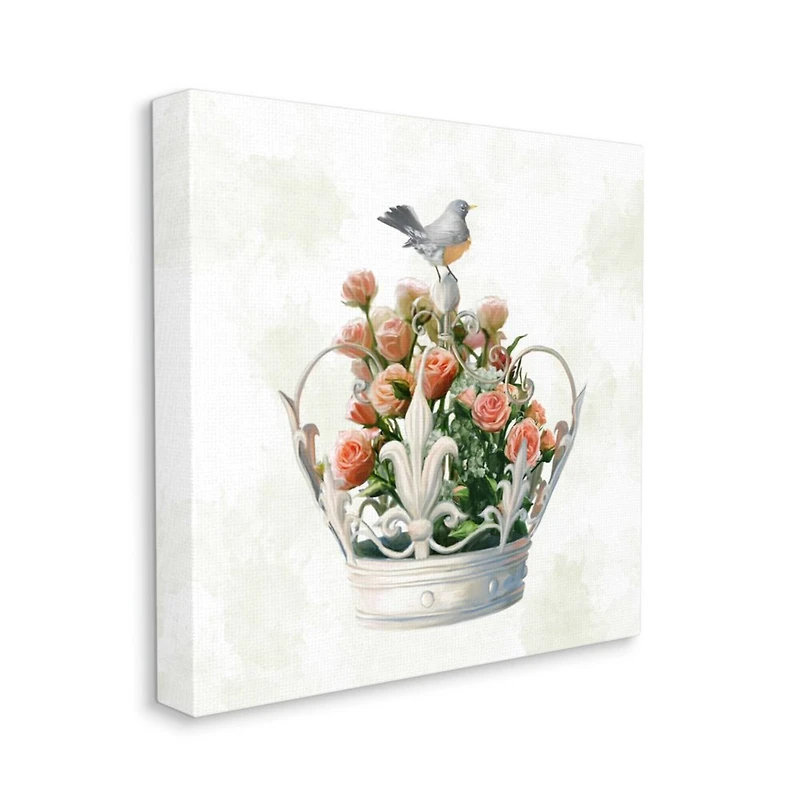 Stupell Industries Bird Perched on Regal Crown Bouquet Canvas Wall Art