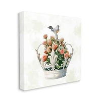 Stupell Industries Bird Perched on Regal Crown Bouquet Canvas Wall Art