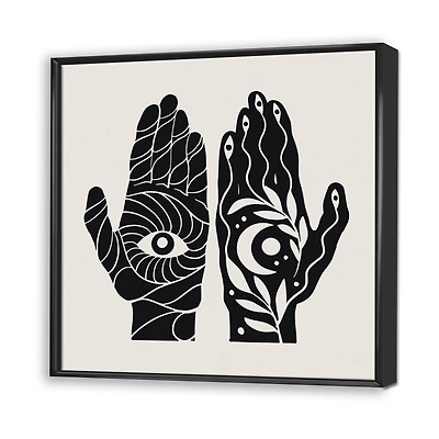 Designart - HamSa Hands With Eye And Moon Black And White Illustration