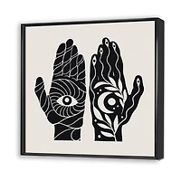 Designart - HamSa Hands With Eye And Moon Black And White Illustration