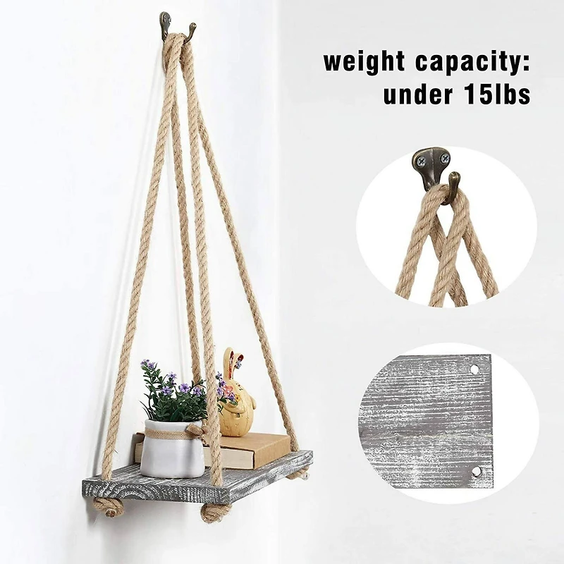 NEX™ 16" Gray Whitewash Hanging Rope Wood Wall Shelves, 4ct.