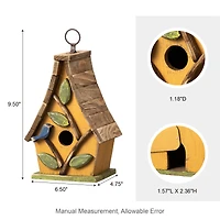 Glitzhome® 9.5" Yellow Distressed Wood Birdhouse with Leaves