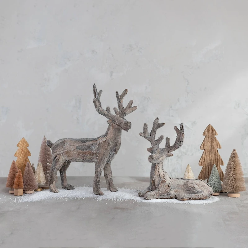 Hello Honey® 9.75" Snow Finish Plastic & Bark Lying Deer