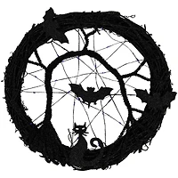 13" Black & Purple LED Halloween Twig Wreath with Bats