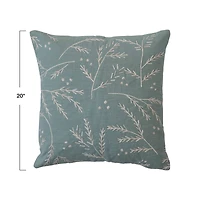 Hello Honey® Mint & White Square Cotton Slub Pillow with Floral Embroidery