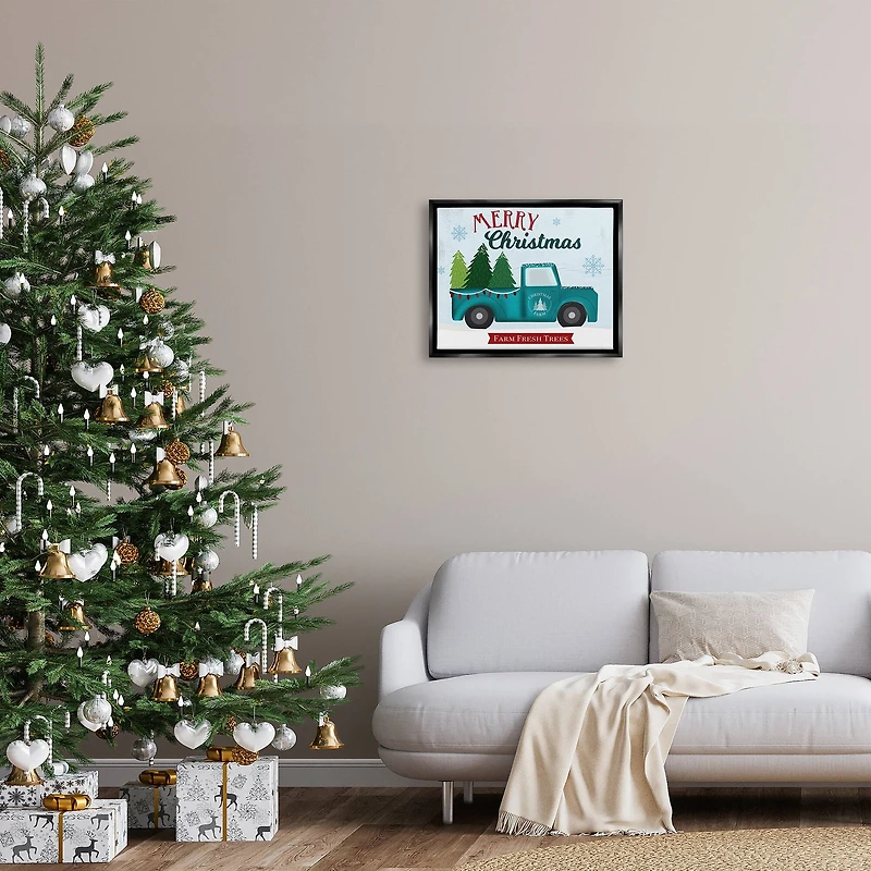 Stupell Industries Merry Christmas Farm Fresh Trees Sign Framed Floater Canvas Wall Art