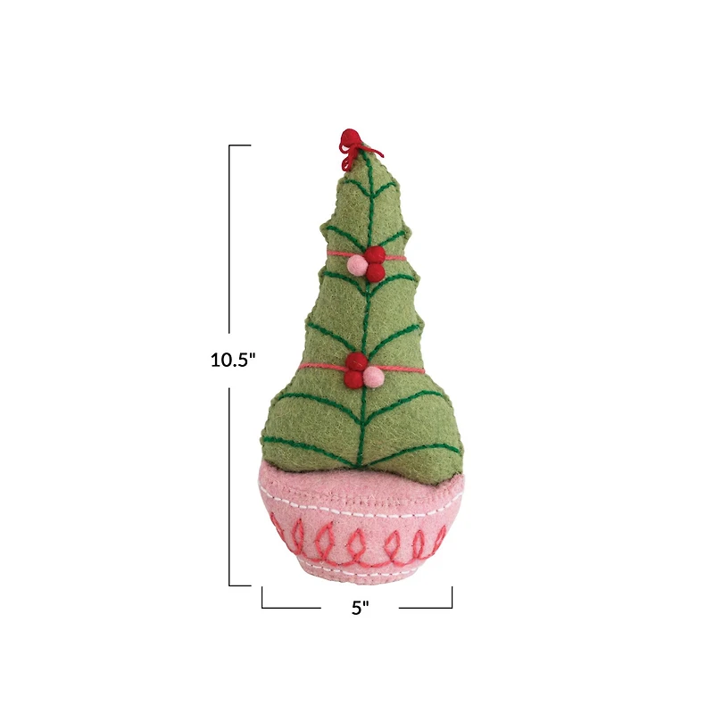 Hello Honey® 10.5" Embroidered Handmade Wool Felt Tree with Pom Poms