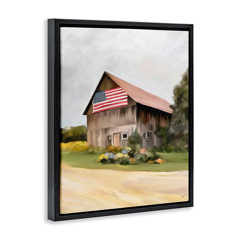 Stupell Industries Rural Americana Home Countryside Farm Flag Painting Floater Framed Art