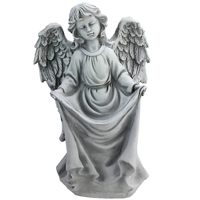 16.5" Stone Gray Angel Decorative Outdoor Garden Bird Feeder Statue