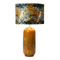 Hello Honey® 21" Reactive Glaze Stoneware Table Lamp with Cockatoo Print Velvet Shade and Inline Switch