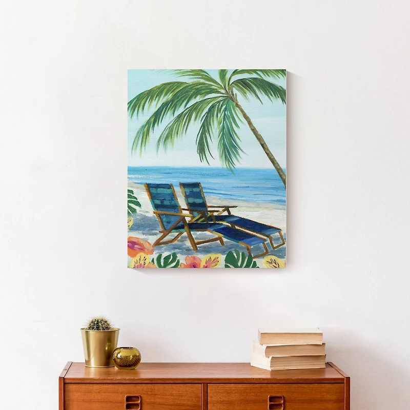 Beach Lounge Chairs 16" x 20" Canvas Wall Art