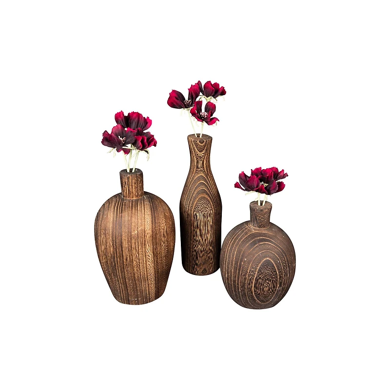 Hello Honey® Brown Paulownia Wood Vase with Black Charred Finish Set