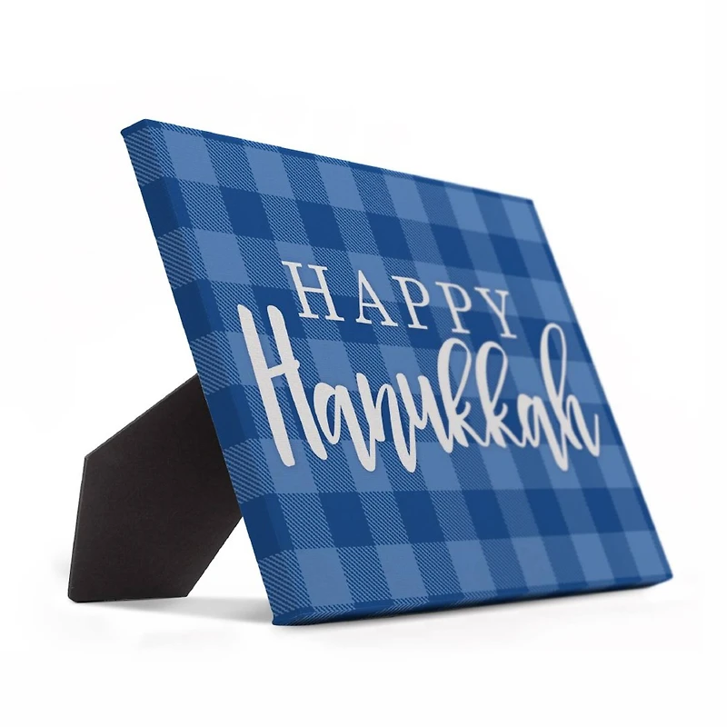 Happy Hanukkah Buffalo Check 8x10 Tabletop Canvas