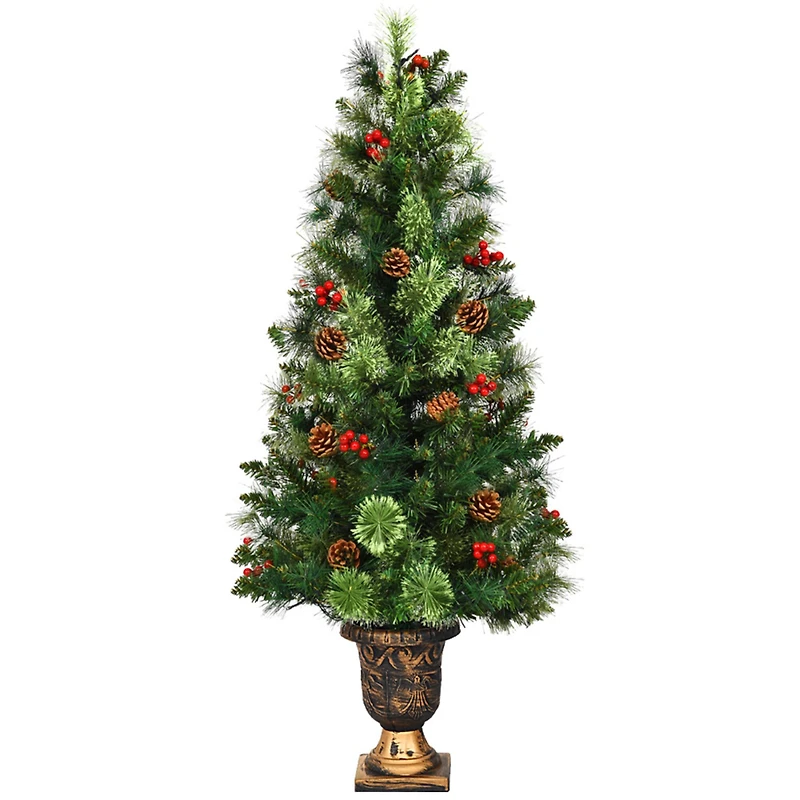 Costway 4ft. Pre-Lit Entrance Artificial Christmas Tree in Gold Urn, Warm White LED Lights