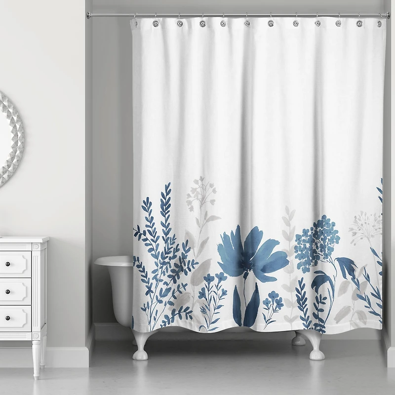 Navy Florals 71" x 74" Shower Curtain