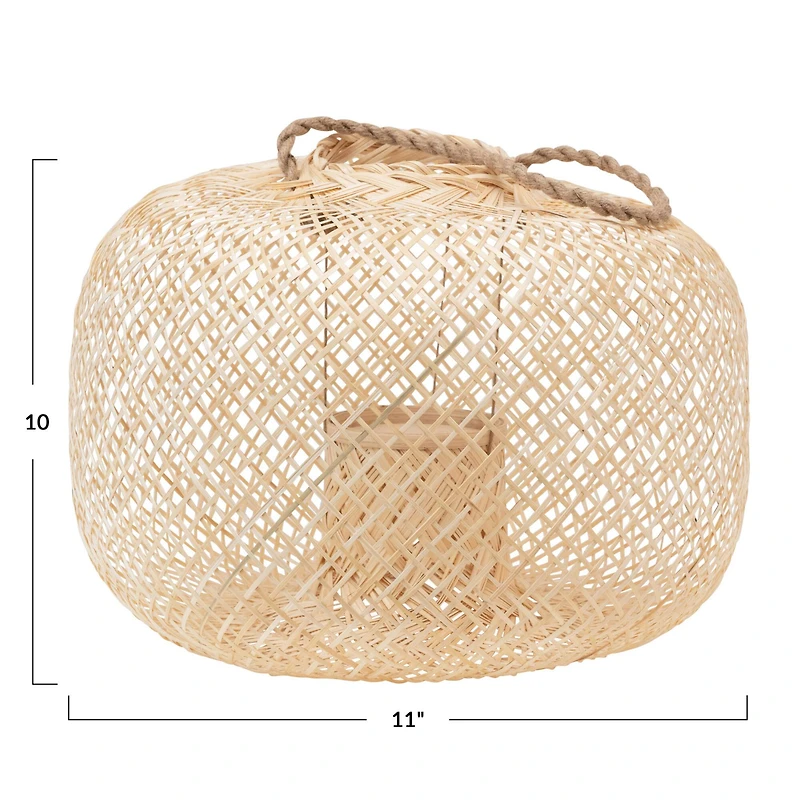Hello Honey® 11" Natural Hand-Woven Bamboo Lantern with Jute Handle & Glass Insert