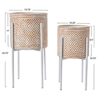 Hello Honey® White & Terracotta Boho Embossed Metal Planters with Stands Set